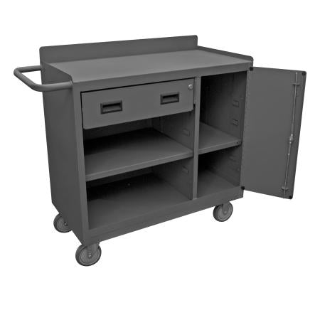Durham Mobile Bench Cabinet, 2 Adjustable Shelves, Steel Top