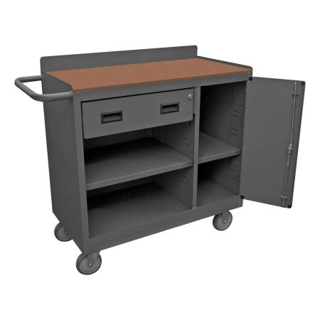 Durham Mobile Bench Cabinet, 2 Adjustable Shelves, Hard Board Top