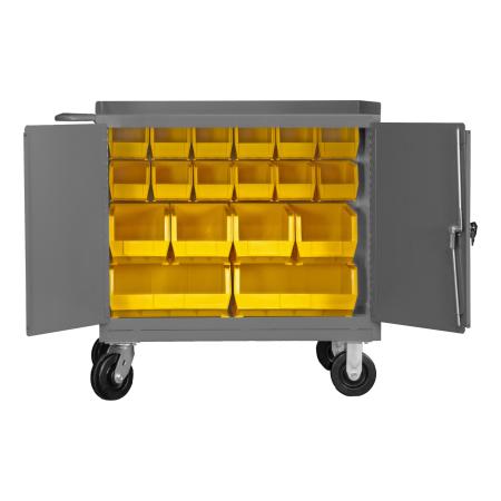 Durham Mobile Bench Cabinet, 18 Yellow Bins