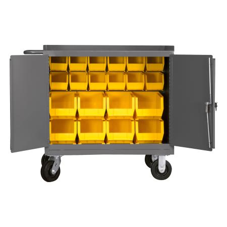 Durham Mobile Bench Cabinet, 20 Yellow Bins
