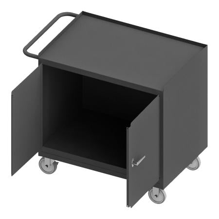 Durham Mobile Bench Cabinet, 2 Doors, Steel Top