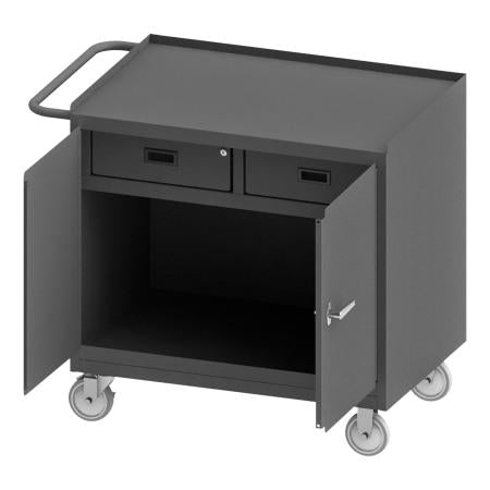 Durham Mobile Bench Cabinet, 2 Drawers, Steel Top