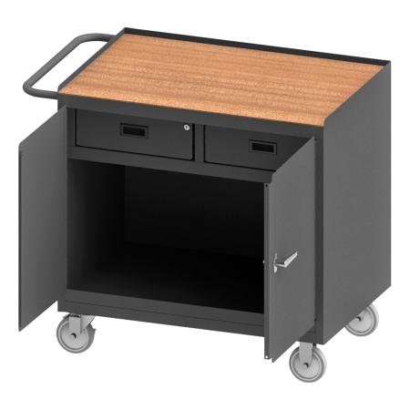 Durham Mobile Bench Cabinet, 2 Drawers, Hard Board Top,