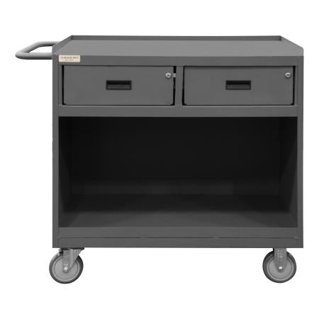Durham Mobile Bench Cabinet, 2 Drawers, No Doors, Steel Top