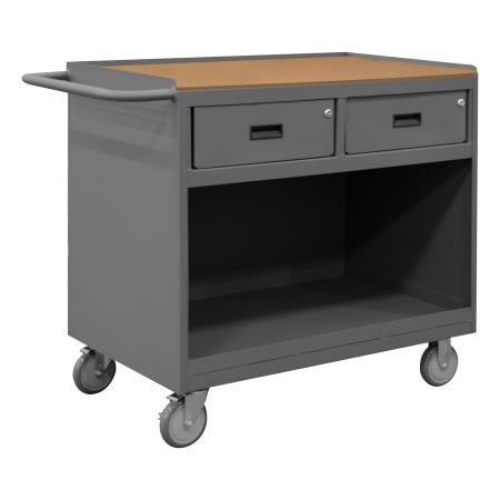 Durham Mobile Bench Cabinet, 2 Drawers, No Doors, Hard Board Top