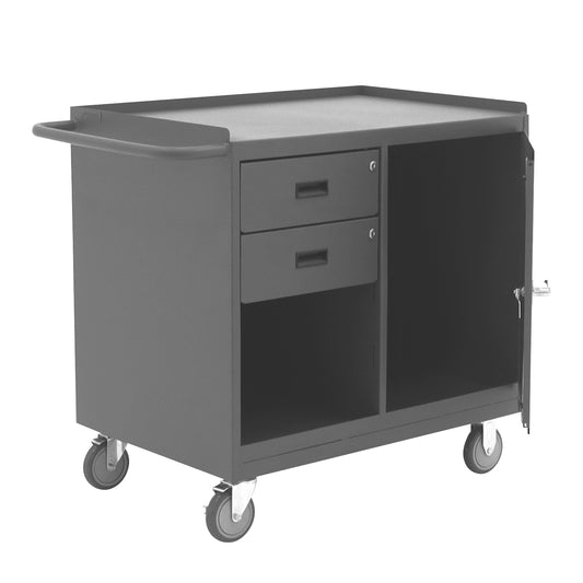 Durham Mobile Bench Cabinet, 1 Door, 2 Drawers, Steel Top