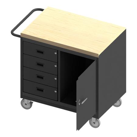 Durham Mobile Bench Cabinet, 4 Drawers, Maple Top