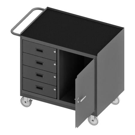 Durham Mobile Bench Cabinet, 4 Drawers, Black Rubber Mat