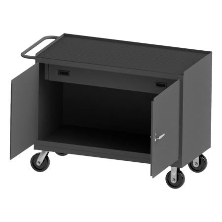 Durham Mobile Bench Cabinet, 1 Drawer, Black Rubber Mat