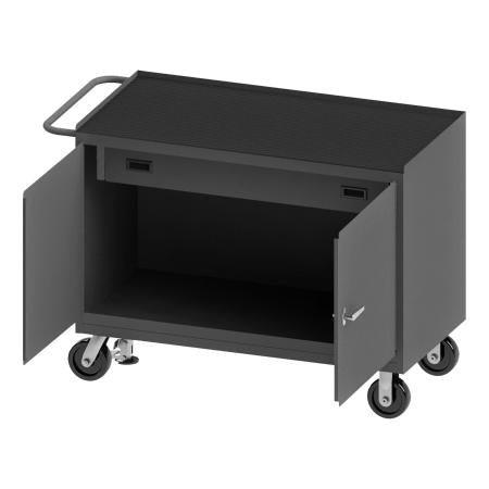 Durham Mobile Bench Cabinet, 1 Drawer, Black Rubber Mat, Floor Lock
