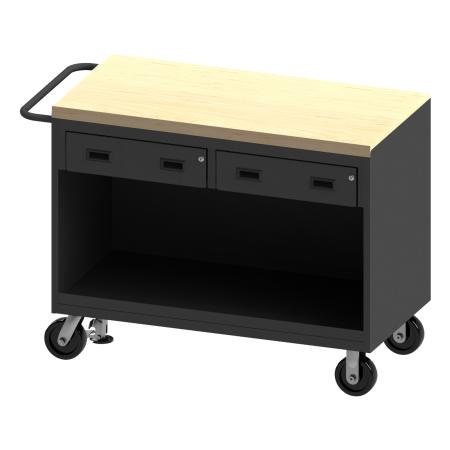 Durham Mobile Bench Cabinet, 2 Drawers, No Doors, Maple Top
