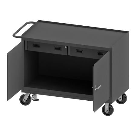 Durham Mobile Bench Cabinet, 2 Drawers, Floor Lock, Steel Top