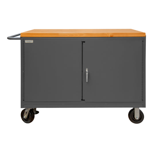Durham Mobile Bench Cabinet, 2 Drawers, Maple Top, Floor Lock