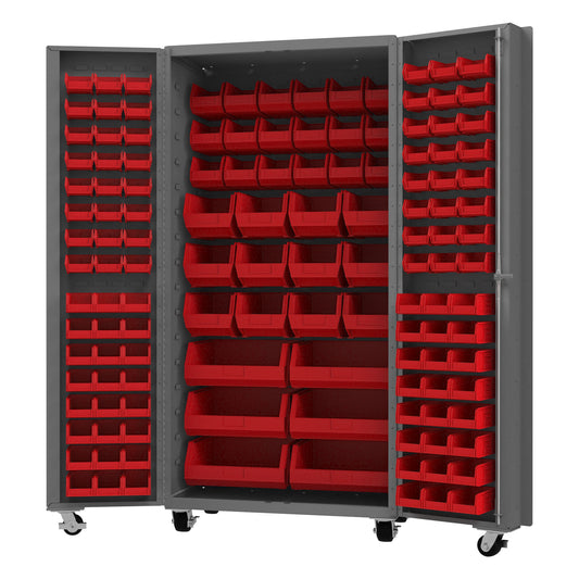 Durham Mobile Bin Cabinet, 14 Gauge, 132 Bins, 36 x 24 x 76