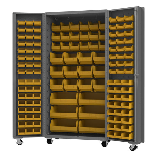 Durham Mobile Bin Cabinet, 14 Gauge, 132 Bins, 36 x 24 x 76