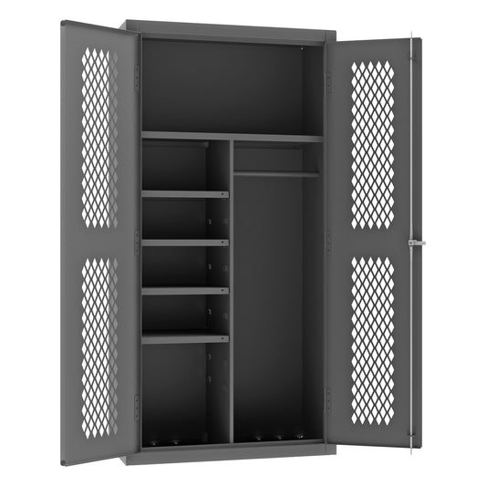 Durham Ventilated Shelves Cabinet, 14 Gauge, 1 Fixed Shelf, 4 Adjustable Shelves, 36 x 18 x 72