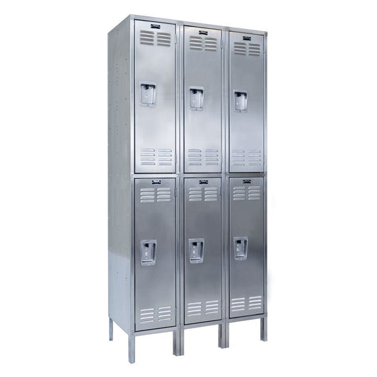 Centerline Dynamics 304 Stainless Steel Lockers Hallowell 304 Stainless Steel Locker, 36"W x 18"D x 78"H, Stainless Steel, Double Tier, 3-wide