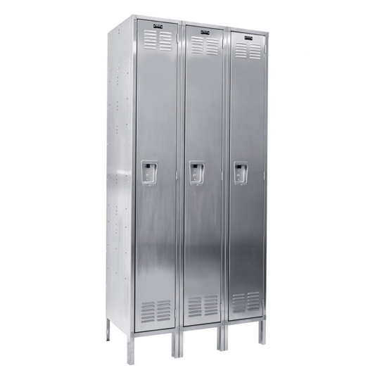 Centerline Dynamics 304 Stainless Steel Lockers Hallowell 304 Stainless Steel Locker, 36"W x 18"D x 78"H, Stainless Steel, Single Tier, 3-wide