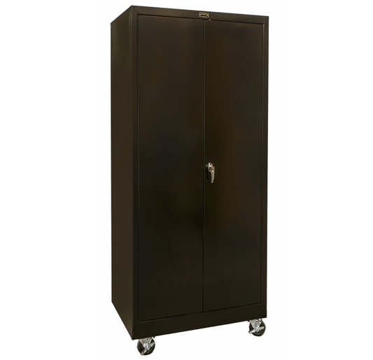 Centerline Dynamics 800 Series Solid Door Cabinets Black / Assembled Hallowell 800 Series Mobile Storage Cabinet, 36"W  x 24"D x 78"H, Single Tier, Double Solid Door, 1-Wide