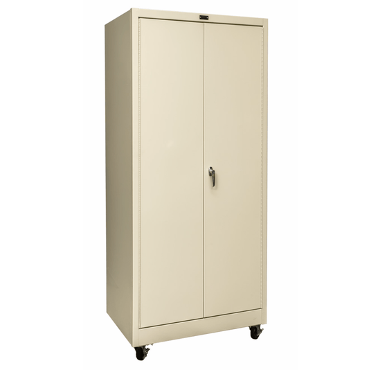 Centerline Dynamics 800 Series Solid Door Cabinets Tan / Assembled Hallowell 800 Series Mobile Storage Cabinet, 36"W  x 24"D x 78"H, Single Tier, Double Solid Door, 1-Wide