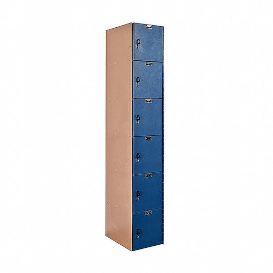 Centerline Dynamics Aquamax Solid Plastic Lockers Hallowell AquaMax 6-Tier 6 Door Plastic Locker, 12"W x 18"D x 72"H, Taupe/Blue