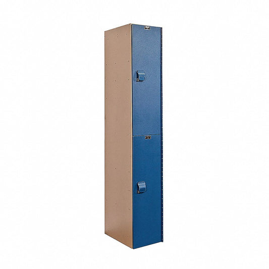 Centerline Dynamics Aquamax Solid Plastic Lockers Hallowell AquaMax Plastic Locker, 12"W x 18"D x 72"H, Taupe Body and Deep Blue Doors, Double Tier, 1-Wide