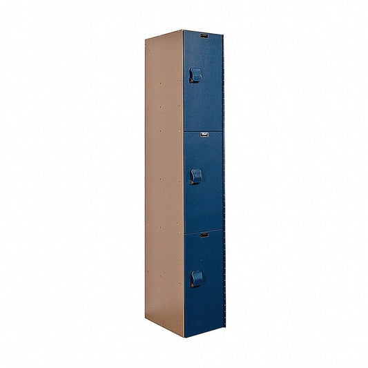 Centerline Dynamics Aquamax Solid Plastic Lockers Hallowell AquaMax Plastic Locker, 12"W x 18"D x 72"H, Taupe Body and Deep Blue Doors, Triple Tier, 1-Wide