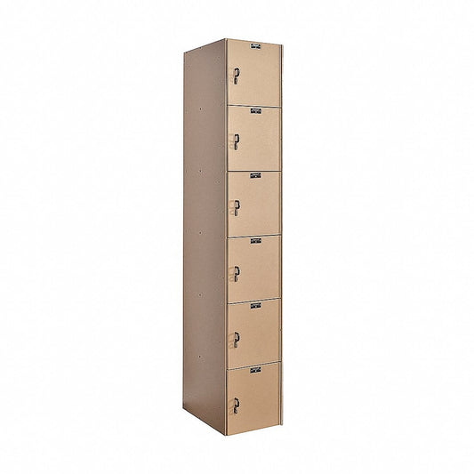 Centerline Dynamics Aquamax Solid Plastic Lockers Hallowell AquaMax Plastic Locker, 12"W x 18"D x 72"H, Taupe Body and Doors, Six Tier, 1-Wide