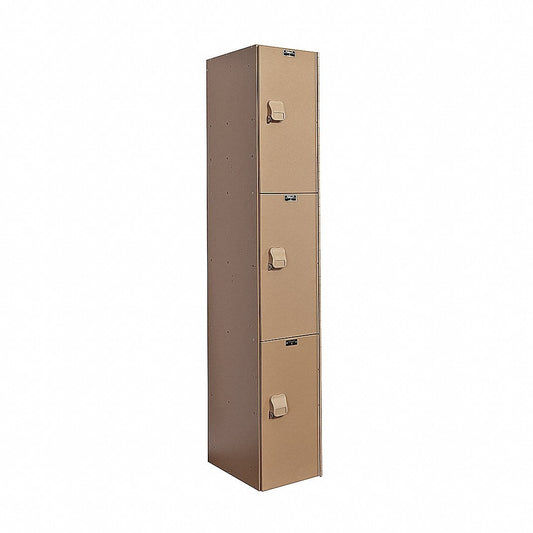 Centerline Dynamics Aquamax Solid Plastic Lockers Hallowell AquaMax Plastic Locker, 12"W x 18"D x 72"H, Taupe Body and Doors, Triple Tier, 1-Wide