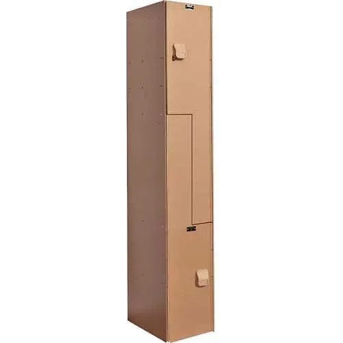 Centerline Dynamics Aquamax Solid Plastic Lockers Hallowell AquaMax Z-Style 2 Door Plastic Locker, 12"W x 18"D x 72"H, Taupe