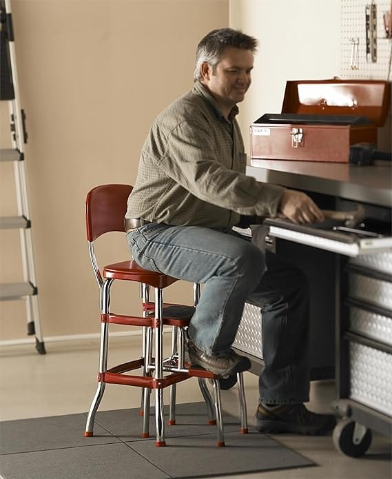 Retro Counter Chair/Step Stool, Sliding, Red– Centerline Dynamics