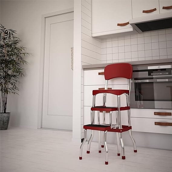 Retro Counter Chair/Step Stool, Sliding, Red– Centerline Dynamics