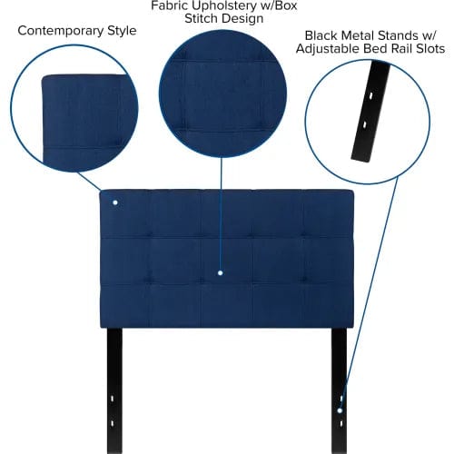 Centerline Dynamics Beds & Headboards Bedford Tufted Upholstered Headboard in Navy, Twin Size