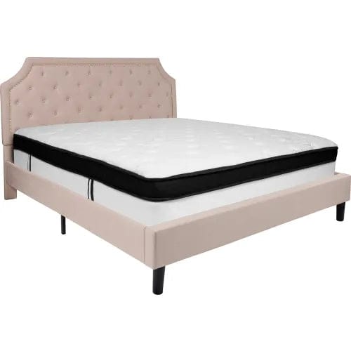 Centerline Dynamics Beds & Headboards Brighton Tufted Upholstered Platform Bed, Beige, With Memory Foam Mattress, King