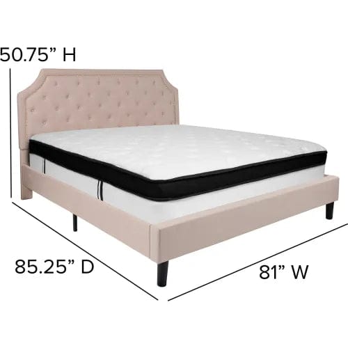 Centerline Dynamics Beds & Headboards Brighton Tufted Upholstered Platform Bed, Beige, With Memory Foam Mattress, King