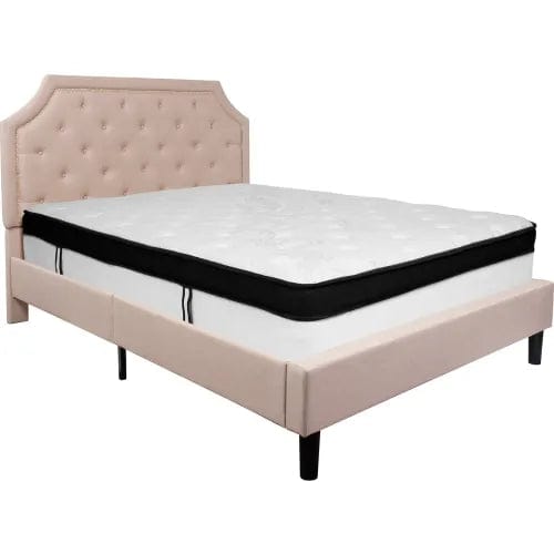 Centerline Dynamics Beds & Headboards Brighton Tufted Upholstered Platform Bed, Beige, With Memory Foam Mattress, Queen