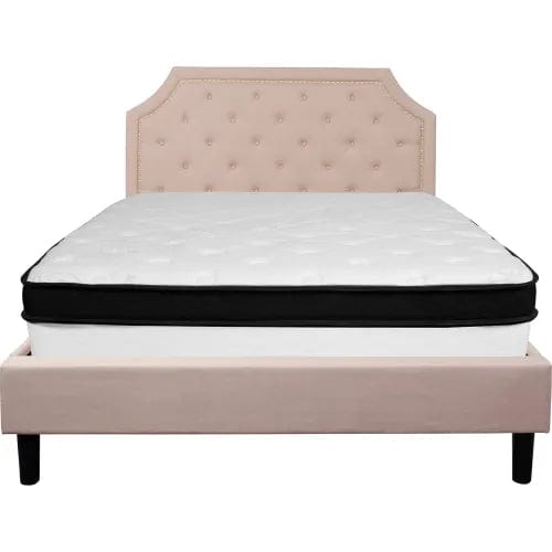 Centerline Dynamics Beds & Headboards Brighton Tufted Upholstered Platform Bed, Beige, With Memory Foam Mattress, Queen