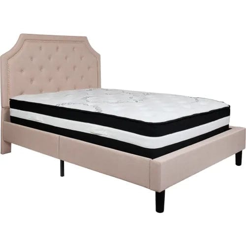 Centerline Dynamics Beds & Headboards Brighton Tufted Upholstered Platform Bed, Beige, With Pocket Spring Mattress, Full