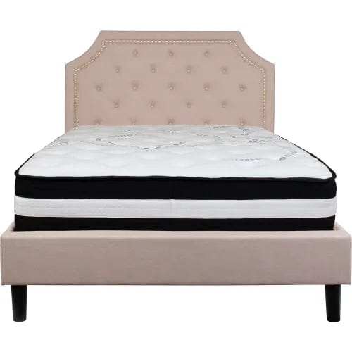 Centerline Dynamics Beds & Headboards Brighton Tufted Upholstered Platform Bed, Beige, With Pocket Spring Mattress, Full