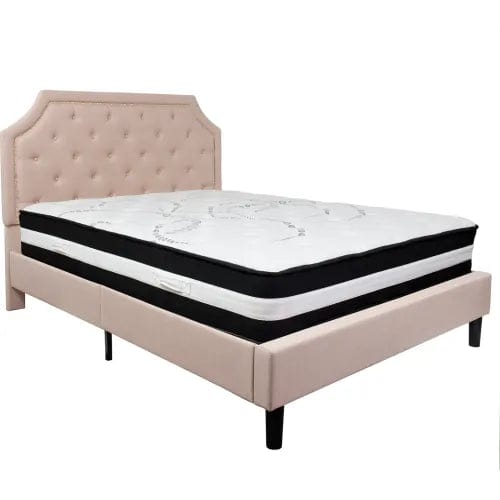 Centerline Dynamics Beds & Headboards Brighton Tufted Upholstered Platform Bed, Beige, With Pocket Spring Mattress, Queen