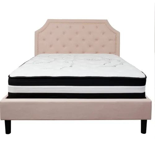 Centerline Dynamics Beds & Headboards Brighton Tufted Upholstered Platform Bed, Beige, With Pocket Spring Mattress, Queen