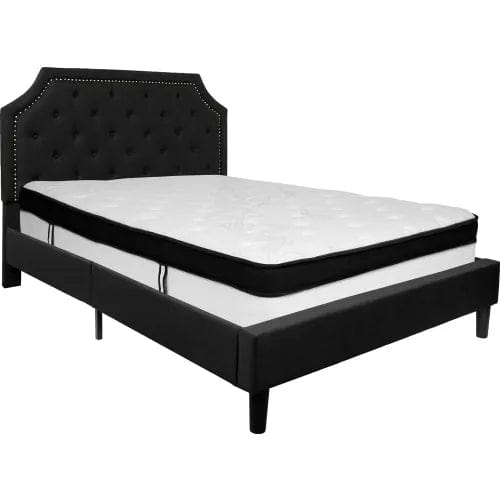 Centerline Dynamics Beds & Headboards Brighton Tufted Upholstered Platform Bed, Black, With Memory Foam Mattress, Queen