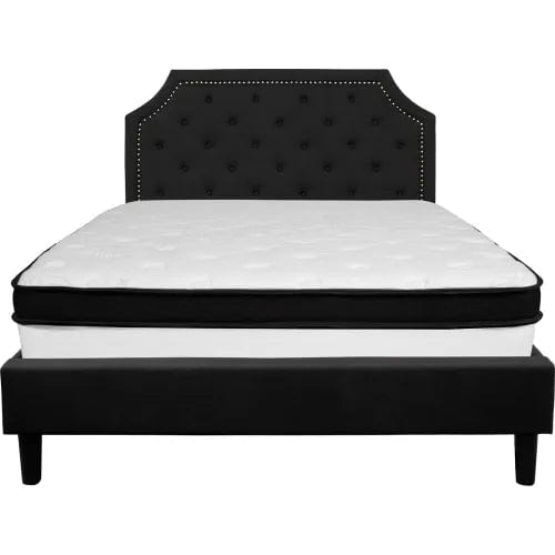 Centerline Dynamics Beds & Headboards Brighton Tufted Upholstered Platform Bed, Black, With Memory Foam Mattress, Queen