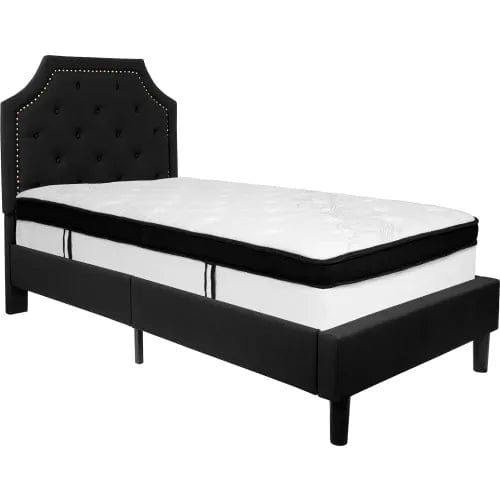 Centerline Dynamics Beds & Headboards Brighton Tufted Upholstered Platform Bed, Black, With Memory Foam Mattress, Twin