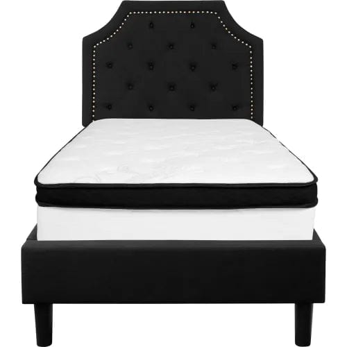 Centerline Dynamics Beds & Headboards Brighton Tufted Upholstered Platform Bed, Black, With Memory Foam Mattress, Twin