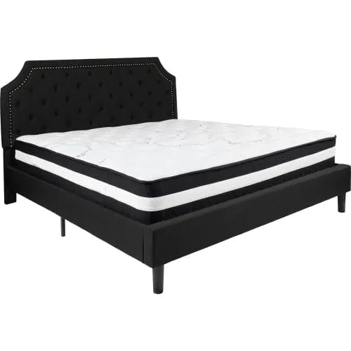 Centerline Dynamics Beds & Headboards Brighton Tufted Upholstered Platform Bed, Black, With Pocket Spring Mattress, King