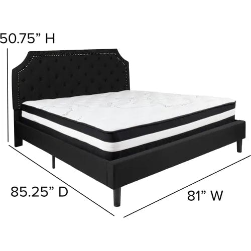 Centerline Dynamics Beds & Headboards Brighton Tufted Upholstered Platform Bed, Black, With Pocket Spring Mattress, King