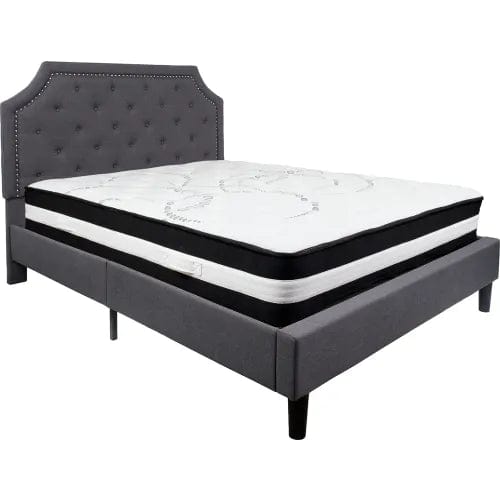 Centerline Dynamics Beds & Headboards Brighton Tufted Upholstered Platform Bed Drk Gry, With Pocket Spring Mattress, Queen