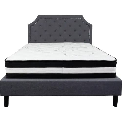 Centerline Dynamics Beds & Headboards Brighton Tufted Upholstered Platform Bed Drk Gry, With Pocket Spring Mattress, Queen