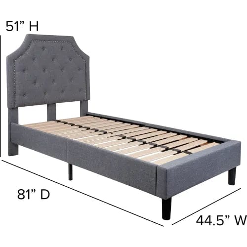 Centerline Dynamics Beds & Headboards Brighton Tufted Upholstered Platform Bed in Light Gray, Twin Size